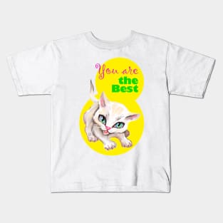 Sweet cute white kitten best friend. Love you cat. Kids T-Shirt